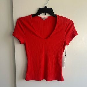 Haute Monde Scarlet Ribbed V-Neck Tee